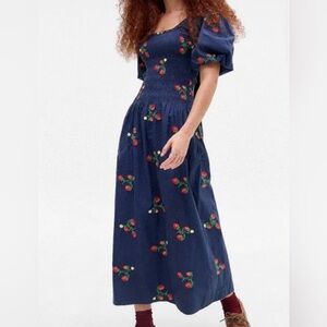 Damson Madder Strawberry Puff Sleeve Dress, XS/S
